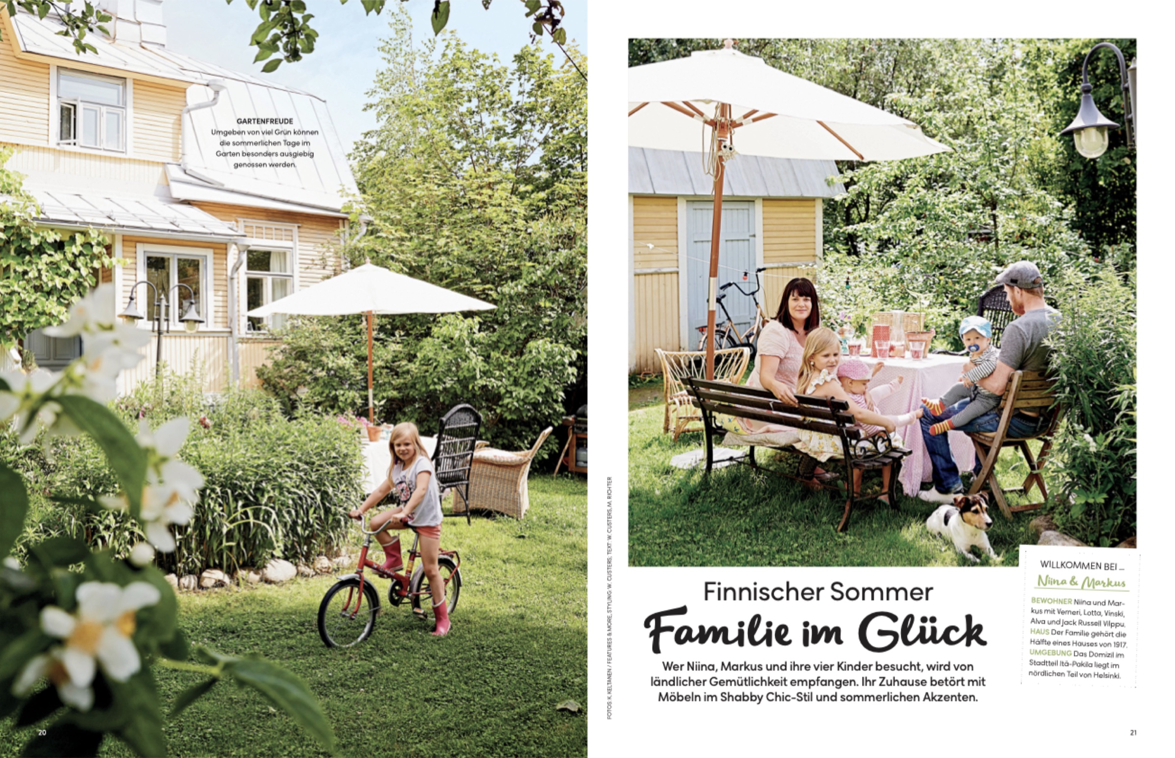 Heft-Doppelseite: Reportage „Finnischer Sommer — Familie im Glück“