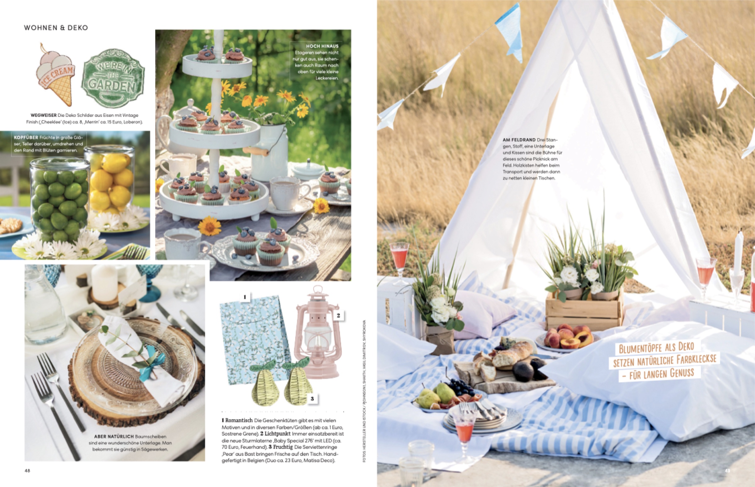 Heft-Doppelseite: Sommerdeko und Picknick-Ideen